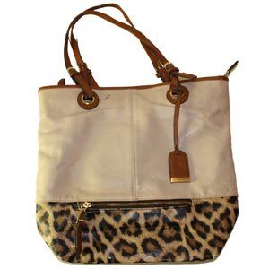 Leather Beige Tan Cheetah Leopard Tote Bag Purse